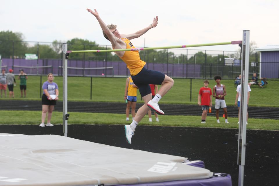 Delta junior Abram Stitt won the high jump and long jump at the Muncie Central boys track and field sectional on Thursday, May 19, 2022.