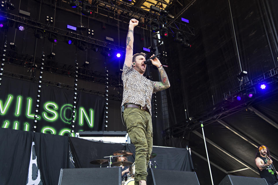 Chad Nicefield of Wilson performs during Louder Than Life at Highland Festival Grounds at KY Expo Center on Friday, Sept. 27, 2019, in Louisville, Ky. (Photo by Amy Harris/Invision/AP)