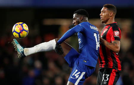 Soccer Football - Premier League - Chelsea vs AFC Bournemouth - Stamford Bridge, London, Britain - January 31, 2018 Chelsea's Tiemoue Bakayoko in action with Bournemouth's Jordon Ibe Action Images via Reuters/John Sibley