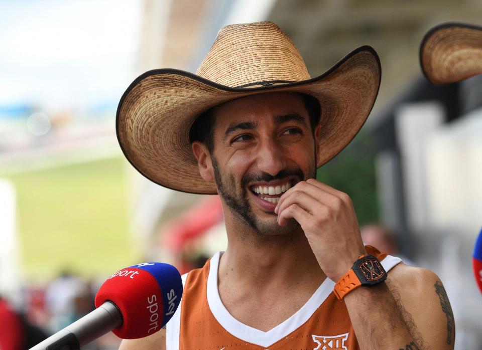 McLaren driver, Australian, Daniel Ricciardo speaks to the media in the paddock before the Formula One United States Grand Prix race at the Circuit of The Americas in Austin, Texas