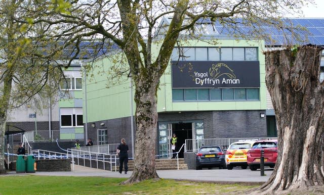 Police at Amman Valley school, in Ammanford, Carmarthenshire