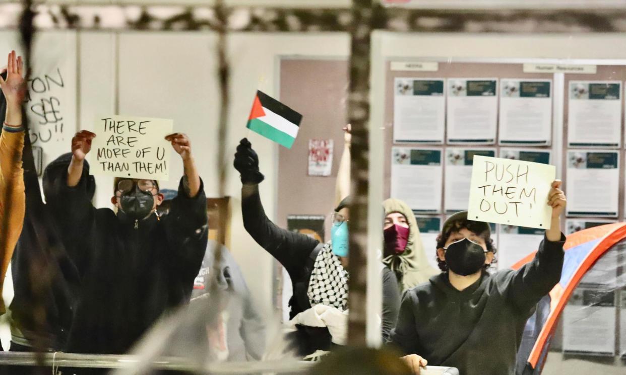 <span>Pro-Palestinian protesters occupying a campus building at Cal Poly Humboldt.</span><span>Photograph: Andrew Goff/AP</span>