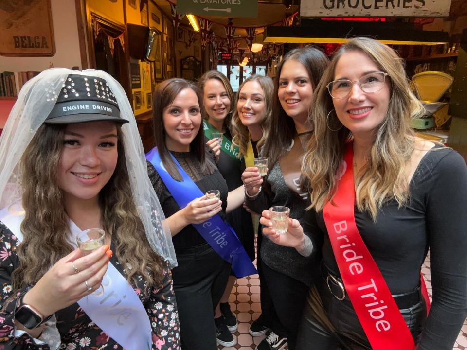 Melissa with her friends at her hen-do at Cahoots bar in London (PA Real Life)