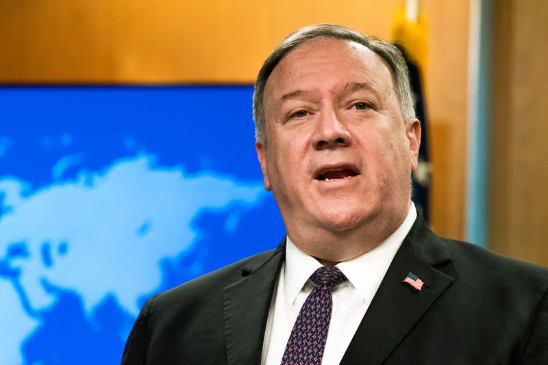 U.S. Secretary of State Mike Pompeo speaks during a news conference at the State Department, in Washington