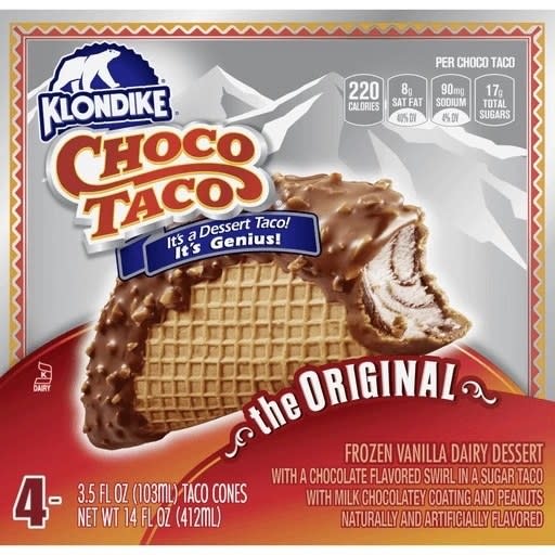 A box of Klondike Choco Tacos