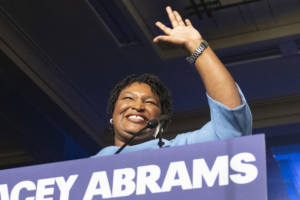 FILE - In this Nov. 6, 2018 file photo, former Georgia Democratic gubernatorial candidate Stacey Abrams speaks to supporters in Atlanta. Abrams tells The Associated Press she will not run for a U.S. Senate seat in 2020 despite being heavily recruited by national party leaders. Abrams left open the possibility of running for president, though she says she’s in no hurry to make that call as she continues her advocacy on voting rights and educating citizens ahead of the 2020 census. (AP Photo/John Amis, File)