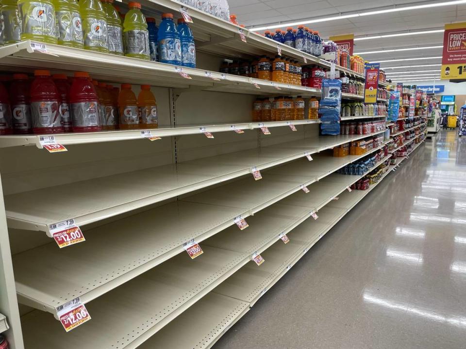 Empty Gatorade shelves in a Food Lion grocery store in Raleigh, NC in late October, 2021.