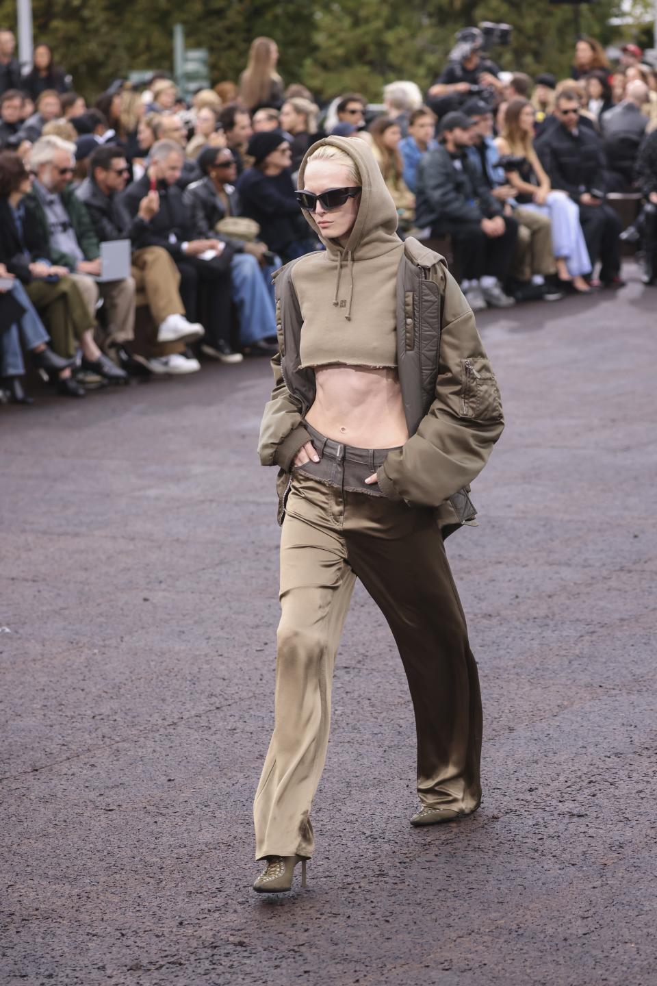 A model wears a creation for the Givenchy ready-to-wear Spring/Summer 2023 fashion collection presented Sunday, Oct. 2, 2022 in Paris. (Photo by Vianney Le Caer/Invision/AP)