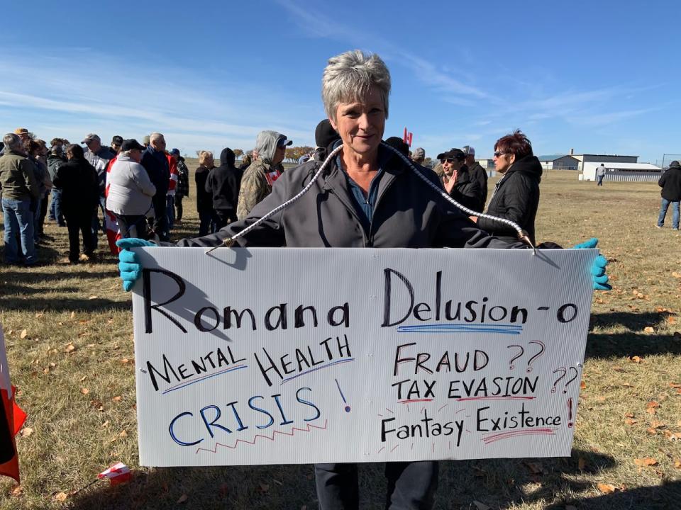 Shauna Sehn, who moved to Richmound, Saskatchewan in 1985 for a teaching job, was at the protest on Saturday.