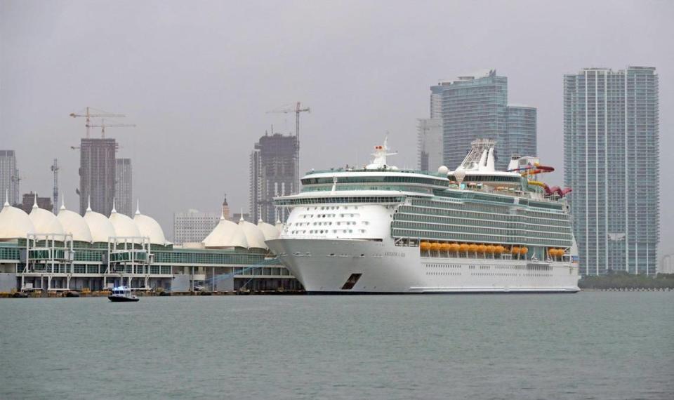 A cruise ship is seen docked at the Port of Miami on Wednesday, October 21, 2020.