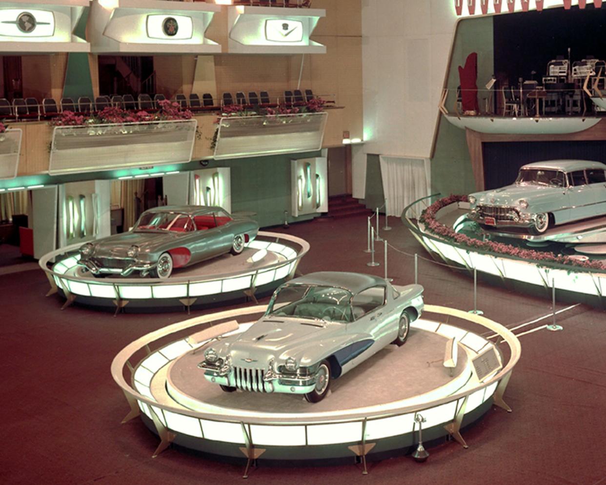 The 1955 General Motors Motorama in the ballroom of the Waldorf Astoria Hotel in New York