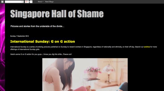 A 2014 screengrab from local sex blog Singapore Hall of Shame. Many Singaporean models say their nude photos have been uploaded onto sites like this without their consent. (Screengrab from Singapore Hall of Shame)