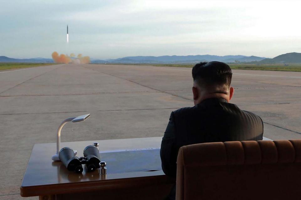 North Korean leader Kim Jong-Un inspecting a launching drill of the medium-and-long range strategic ballistic rocket Hwasong-12(AFP/Getty Images)