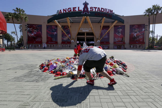 Fans gather at Angel Stadium after Tyler Skaggs' death