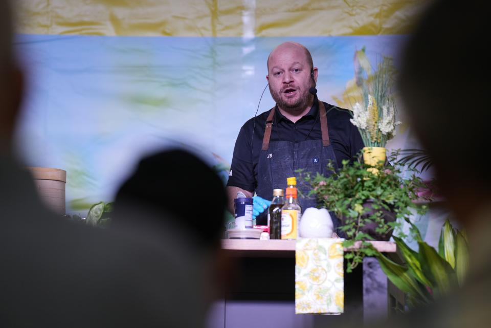 Chef Jared Bobkin demonstrates how to make an Asian roasted pork with a gojuchang sauce and smashed cucumber salad. He'll delivery two cooking demonstrations this weekend at the Central Ohio Home & Garden Show