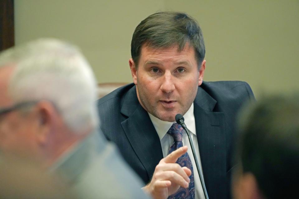 Mississippi House of Representatives Ways and Means Committee Chairman Rep. Trey Lamar, R-Senatobia, explains the funding incentives for a proposed factory that would make electric vehicle batteries and might eventually have a workforce of 2,000, during a special session of the Mississippi Legislature, Thursday, Jan. 18, 2024, at the Mississippi Capitol in Jackson.