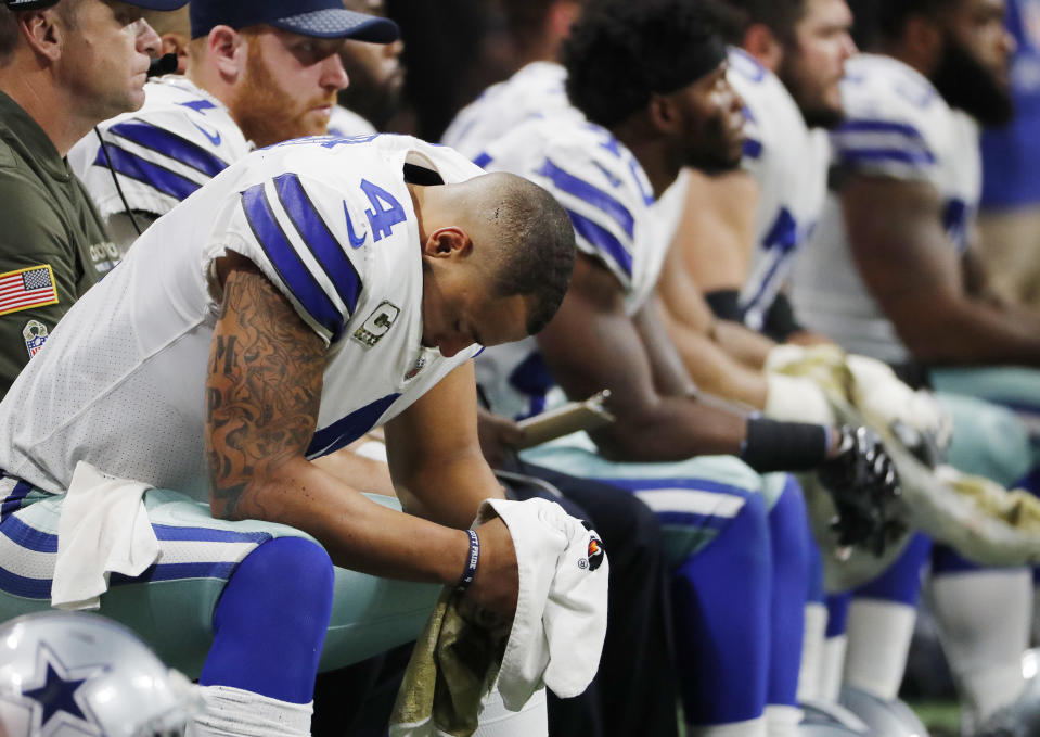 Dallas Cowboys quarterback Dak Prescott during a loss to the Falcons. (AP)