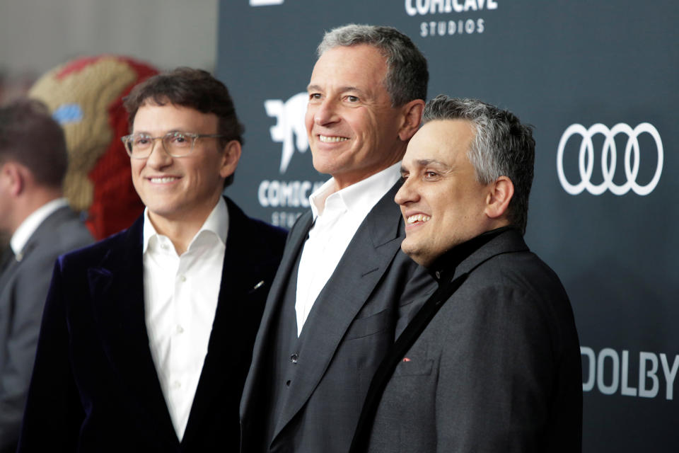 Director Anthony Russo, Disney CEO Robert Iger and director Joe Russo (L-R) at the world premiere of movie Avengers: Endgame in Los Angeles, California, U.S., April 22, 2019. REUTERS/Monica Almeida