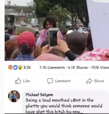 A screengrab of a comment about Rep. Maxine Waters (D-Calif.) from the Facebook account of prosecutor Michael Selyem. (Photo: Facebook archive grab/Michael Selyem)