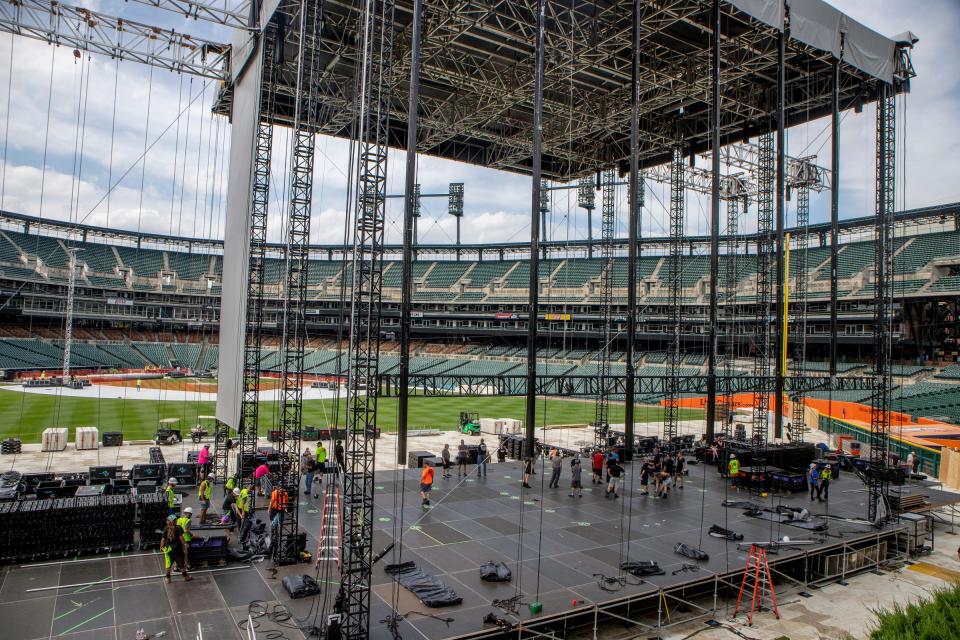 Comerica Park was undergoing a transformation Thursday from a ballpark to an open-air concert venue in advance of three consecutive concerts this weekend.