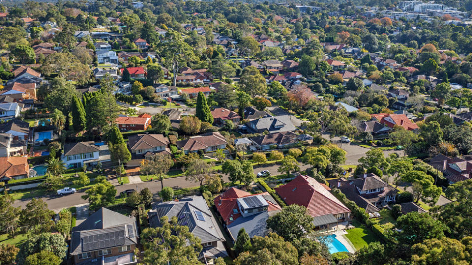 Suburban Australian house from above, some subject to negative gearing. 