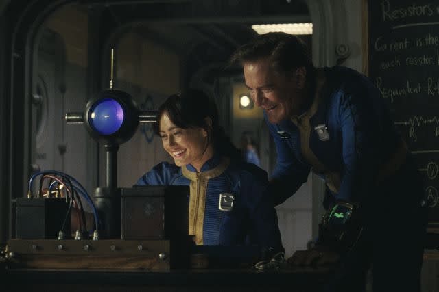 <p>Courtesy of Prime Video</p> Ella Purnell and Kyle MacLachlan in 'Fallout'