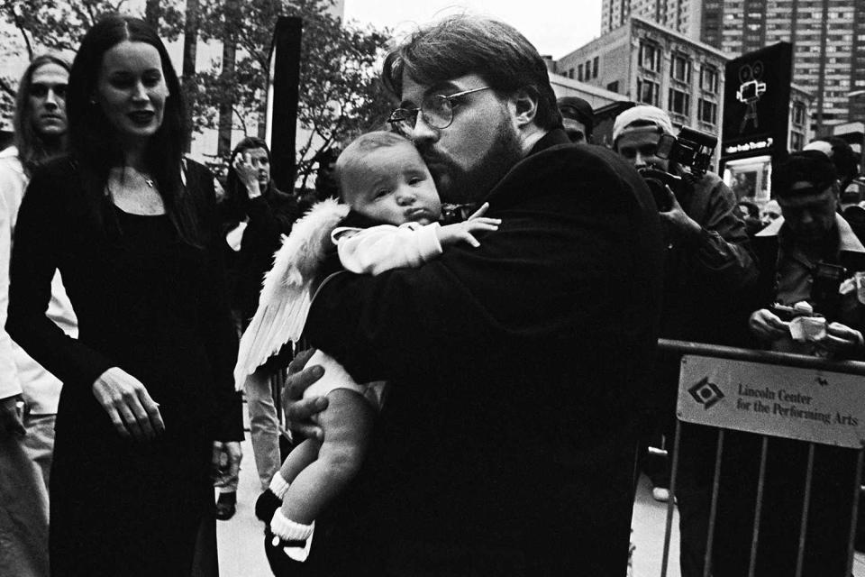 <p>Catherine McGann/Getty Images</p>  Jennifer Schwalbach Smith, Harley Quinn Smith and Kevin Smith in New York City, October 1999