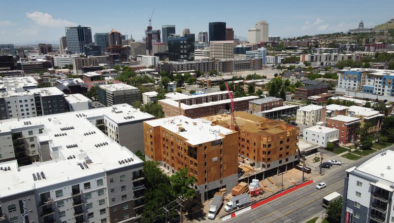 Housing construction and other construction in Salt Lake City on Tuesday, May 30, 2023. City officials hope a new housing plan that calls for thousands more housing units to be added over the next five years will balance out demand and housing affordability.