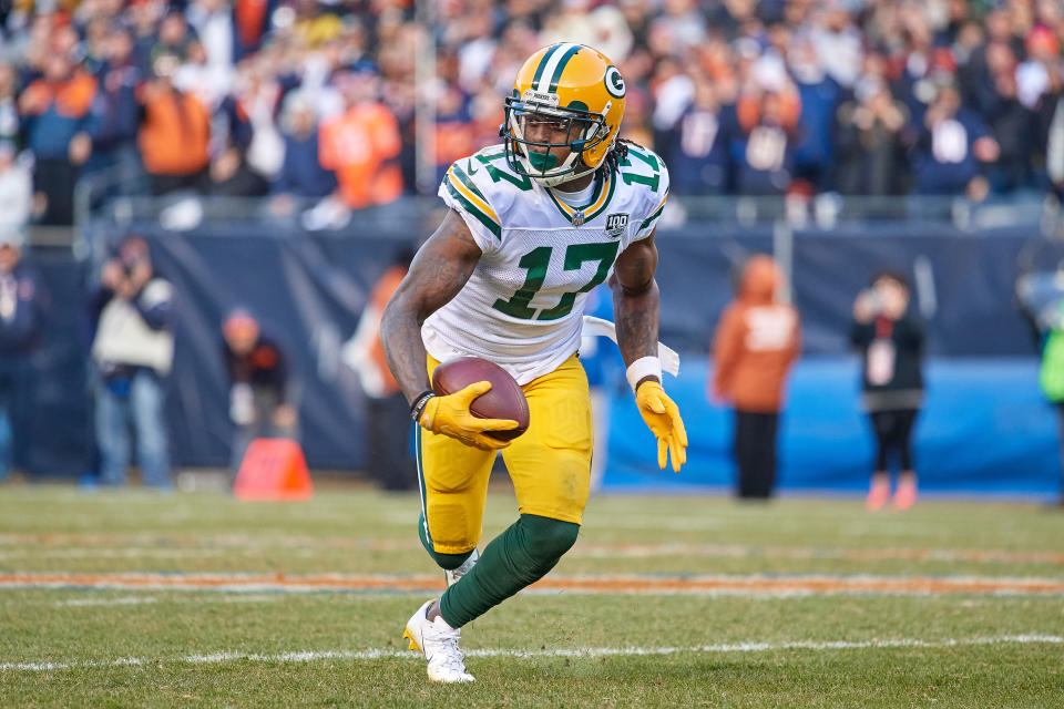 CHICAGO, IL - DECEMBER 16: Green Bay Packers wide receiver Davante Adams (17) runs with the football in action during an NFL game between the Green Bay Packers and the Chicago Bears on December 16, 2018 at Soldier Field in Chicago, IL. (Photo by Robin Alam/Icon Sportswire via Getty Images)