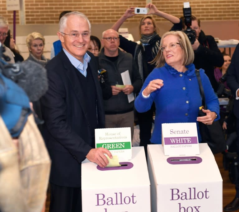 Australia's Prime Minister Malcolm Turnbull and his wife cast their votes at a polling station in Sydney, on July 2, 2016