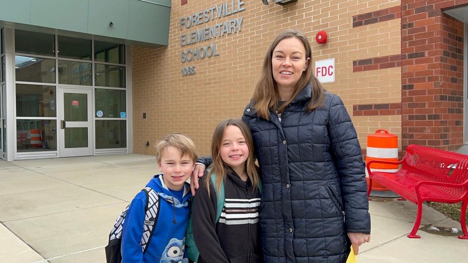 Carrie Lukas and her children in Fairfax, Va., in January 2022.