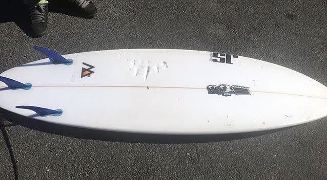 He had puncture marks in his board and wetsuit after the attack near Lorne on Tuesday. Picture: Lucas Von Graevenitz Sanchez‎