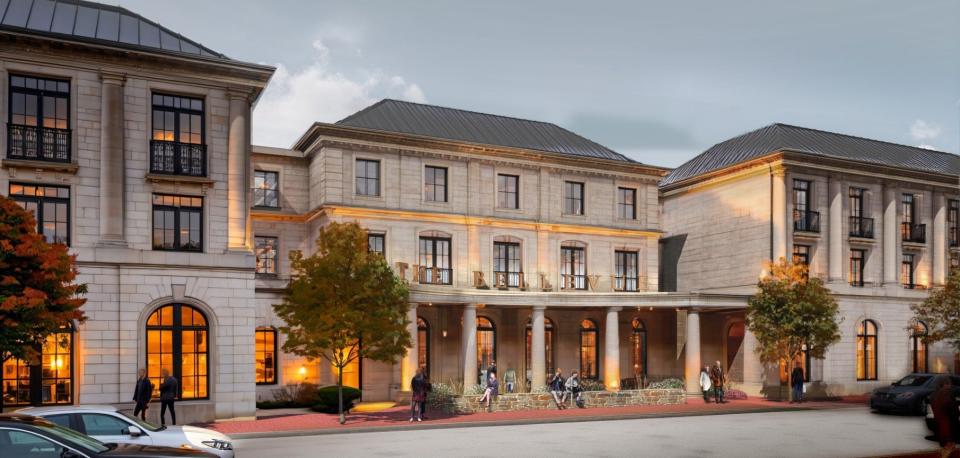 A rendering shows the entrance of the proposed Bellevue Avenue hotel.