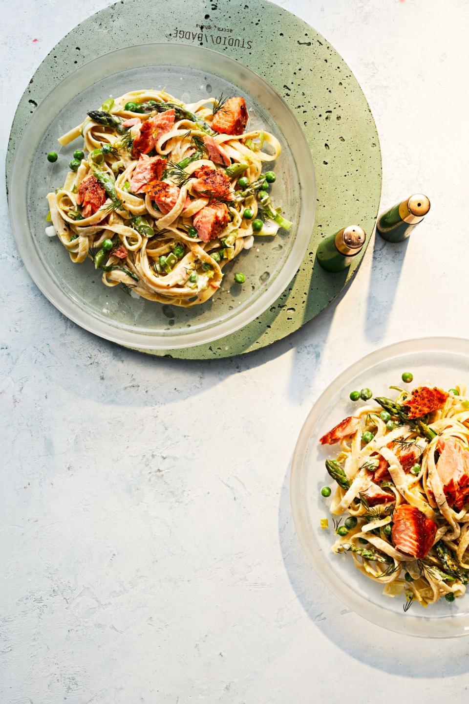 Creamy Salmon Fettuccini and Spring Vegetables