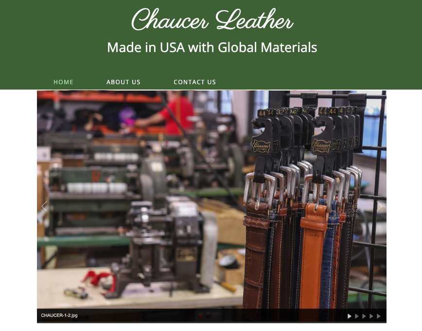 The homepage on Chaucer Leather’s website.