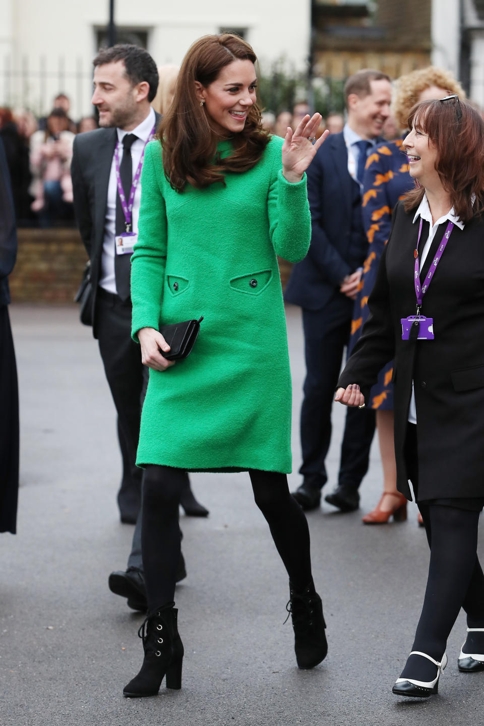 Kate Middleton paid a visit to <span>Lavender Primary School in North </span>London to support Children’s Mental Health Week but people couldn’t get over the ‘face’ in the dress. Source: Getty