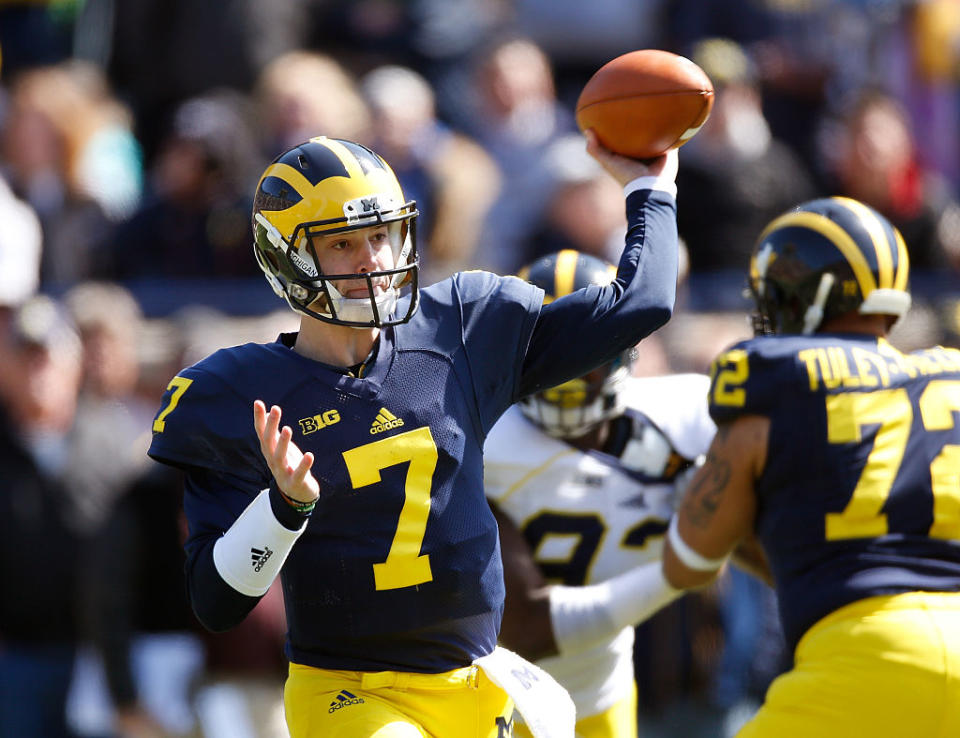 Quarterback Shane Morris saw little time as a member of the Michigan football team. (Getty)