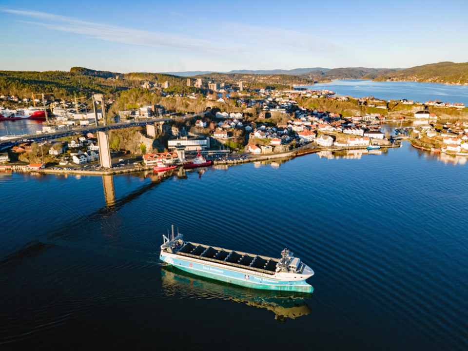 The Yara Birkeland’s maiden commercial voyage will take place between Herøya and Brevik in Norway without a single crew member onboard  (Knut Brevik Andersen, Wilhelmsen Ship Service)