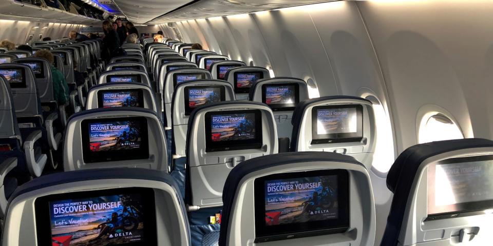 The interior of a Delta Airlines aircraft in January 2018.