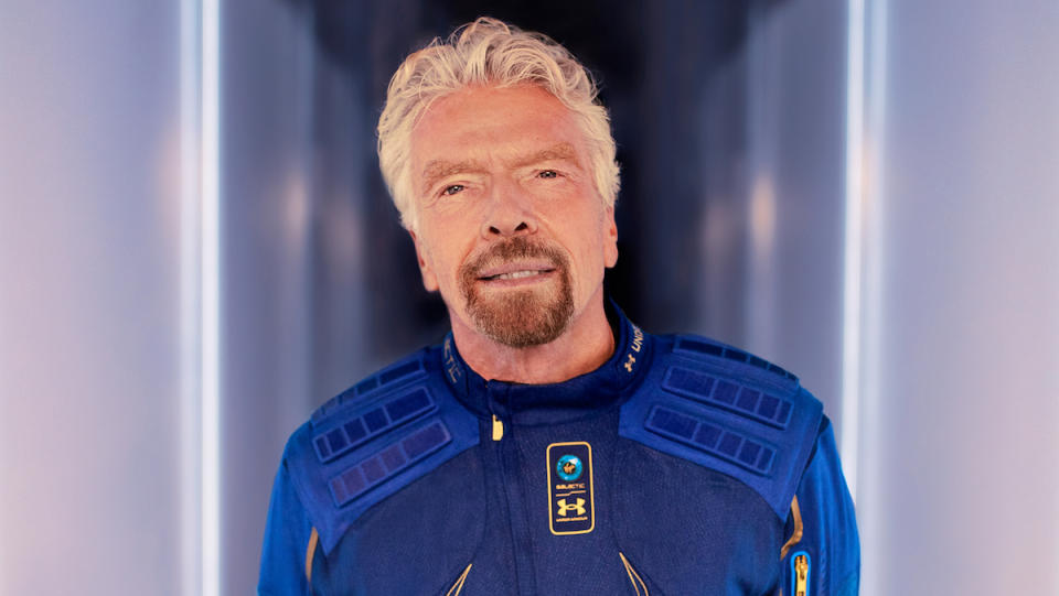 Richard Branson wearing a space suit