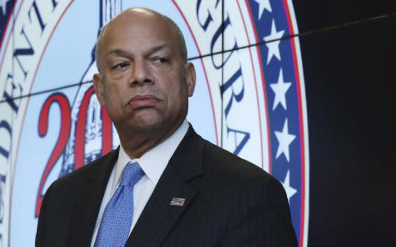 Homeland Security Secretary Jeh Johnson listens to a question during a news conference about the security for the presidential inauguration and activities related to it, Friday, Jan. 13, 2017, at the Multi Agency Communications Center (MACC) in Dulles, Va. 