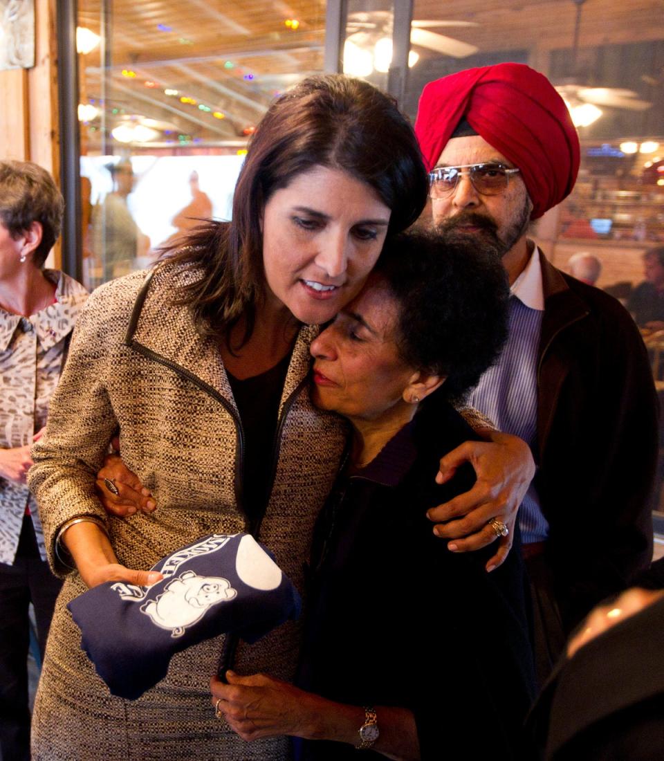 Haley shares a hug with her mother Raj Randhawa in Lexington, South Carolina, 2010 (Getty Images)