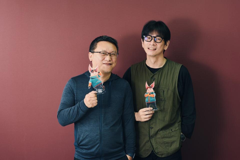 監製湯昇榮（左）和導演邱立偉分享《八戒：決戰未來》配音選角的花絮。（甲上娛樂提供）