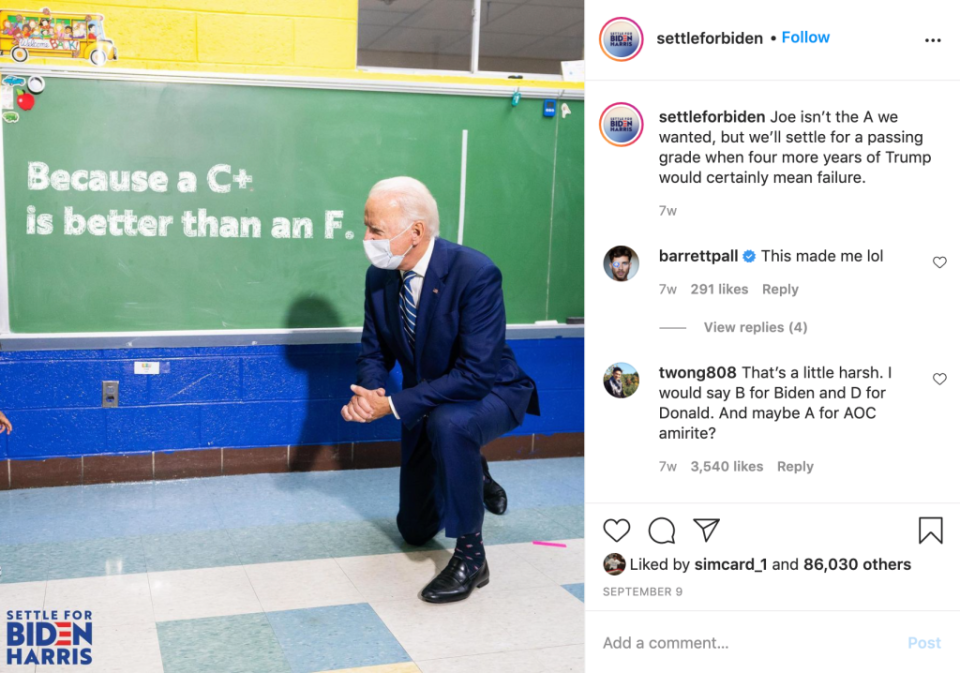 Settle for Biden Instagram