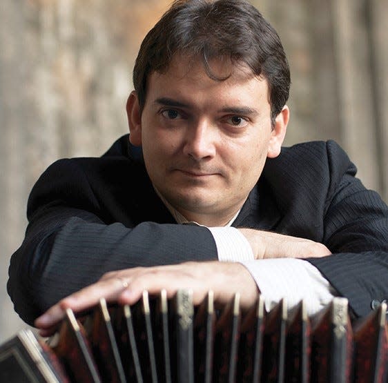 Bandoneón player Hector Del Curto performs Feb. 11, 2023, with the South Bend Symphony Orchestra on a program devoted to tango music at the Morris Performing Arts Center in South Bend.