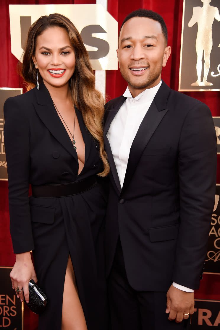Chrissy Teigen and John Legend were all smiles at the Screen Actors Guild Awards. (Photo: Getty Images for TNT)