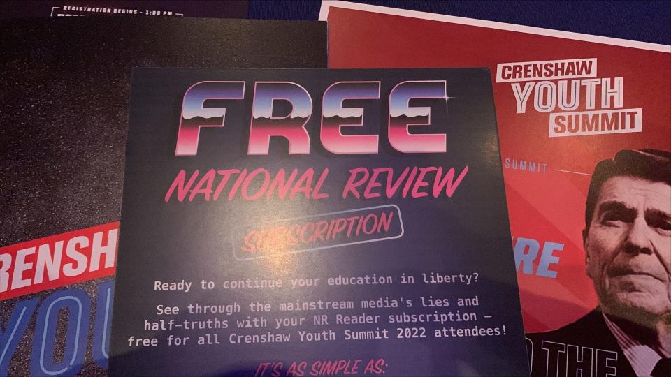 Offer for a free National Review subscription at the third annual Crenshaw Youth Summit in Houston in October 2022.