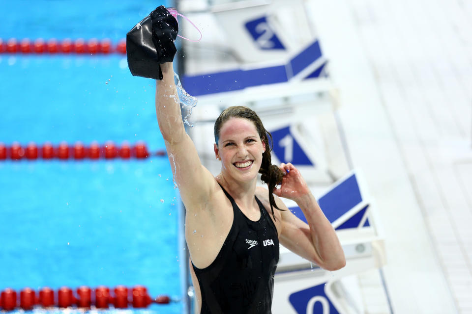 American swimmer <a href="http://yhoo.it/O1XHHB" rel="nofollow noopener" target="_blank" data-ylk="slk:Missy Franklin;elm:context_link;itc:0;sec:content-canvas" class="link ">Missy Franklin</a> won gold in the women’s 200m backstroke and set a new record originally held by Kirsty Coventry of Zimbabwe in 2009. (Getty Images)
