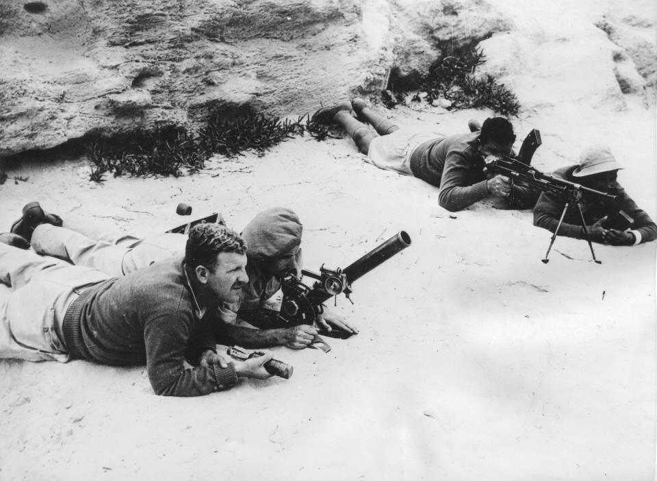 Haganah soldiers training with mortars and machine guns, Tel Aviv, Israel, May 6, 1948.