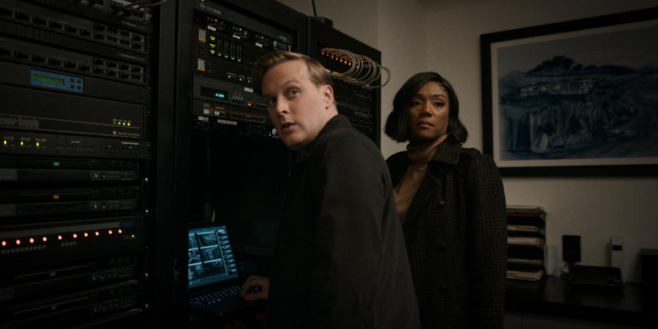 John Early and Tiffany Haddish in “The Afterparty,” now streaming on Apple TV+.